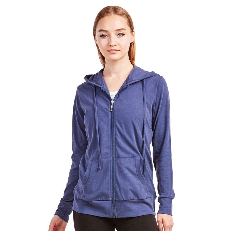 Sofra Women's Thin Cotton Zip Up Hoodie Jacket (M, Denim) - Image 1